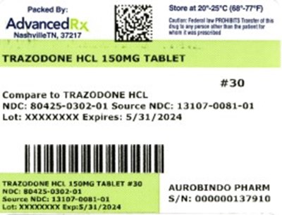 Label 1 (Trazodone HCl 150mg 80425 0302 01)